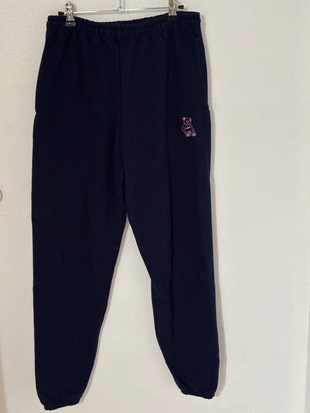 Navy Sweatpants with Pink Teddy Embroidery